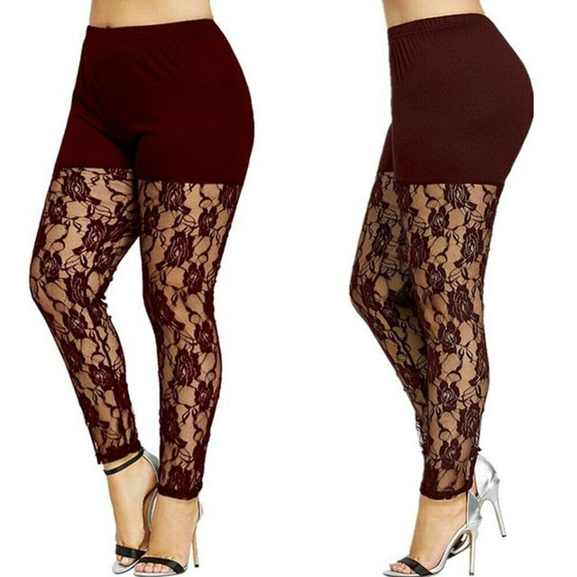 Women Casual Skinny Pants Leggings Fashion Lace Hollow Out Pencil Trouser Summer Elastic Bodycon Jeggings Thin Plus Size