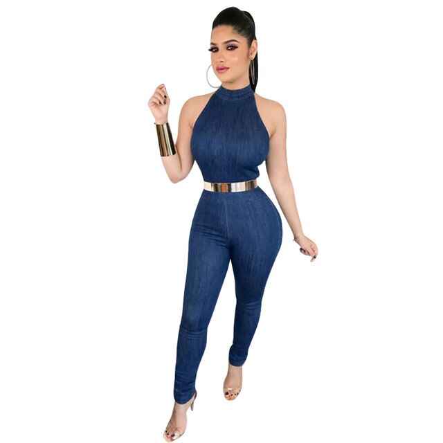 Wjustforu 2019 Sexy Demin Jumpsuit Female Fashion Summer Sleeveless Bodycon Jumpsuit Female Casual Elegant Bodysuit Female Slim