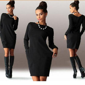 Bigsweety Fashion Autumn Dress Women Mini Dress With Pockets Slim Pack Hip Bodycon Dress Ladies Work Office Dress Vestido