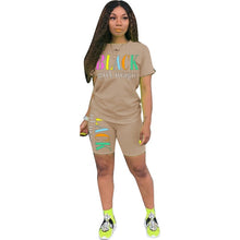 Load image into Gallery viewer, Adogirl Letter Print Summer Casual Two Piece Set O Neck Short Sleeve T Shirt Top Skinny Shorts Fashion Tracksuit Female Clothes
