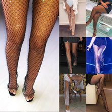 Load image into Gallery viewer, Crystal Diamond Shiny Women Leggings Pants Sexy Elastic Fishnet Long Trouser See Through Hollow Out High Waist Leggings Clubwear
