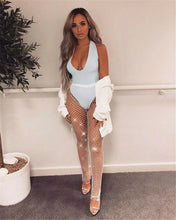 Load image into Gallery viewer, Crystal Diamond Shiny Women Leggings Pants Sexy Elastic Fishnet Long Trouser See Through Hollow Out High Waist Leggings Clubwear
