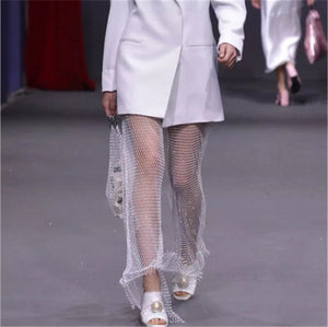 Crystal Diamond Shiny Women Leggings Pants Sexy Elastic Fishnet Long Trouser See Through Hollow Out High Waist Leggings Clubwear
