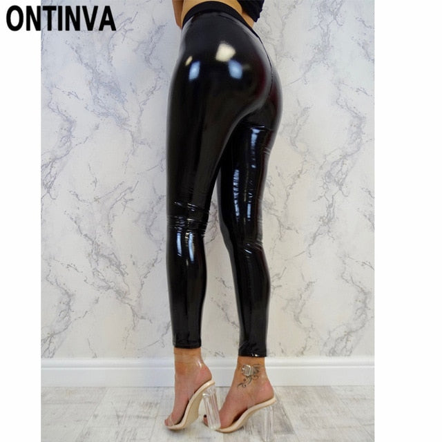 Black Wetlook Push Up Leggings for Women Slim Shinny High Waist Legins Femme Autumn Winter Faux Leather S M L XL Mujer Hot Pant