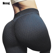 Load image into Gallery viewer, Nessaj Sexy Push Up Women Leggings Casual Slim Fit Pants Plaid Wrinkle Leggings Solid Color High Waist Workout Leggings
