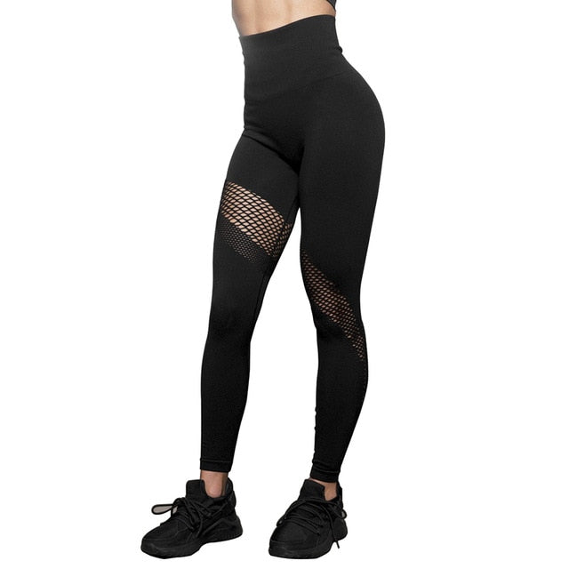 High Waist Solid Breathable Oblique Mesh Trousers For Women Fitness Push Up Sexy Female Hollow Pants Athleisure Elastic Leggings