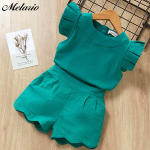 New Summer Girls Clothing Sets Fashion with flowers Sleeveless T-shirt printed shorts outfits 2Pcs Casual Kids Clothing Sets