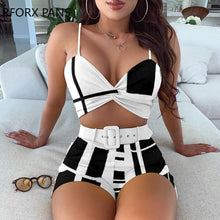 Load image into Gallery viewer, Colorblock Spaghetti Strap Twisted Top &amp; Shorts Set Women Suit
