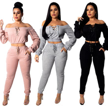 Load image into Gallery viewer, Women Tracksuit  Long Sleeve knitted Suit with Pant 2 Piece Pink Set Club Outfits Sexy Autumn Sports Suit Casual Matching Set
