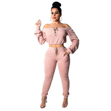 Load image into Gallery viewer, Women Tracksuit  Long Sleeve knitted Suit with Pant 2 Piece Pink Set Club Outfits Sexy Autumn Sports Suit Casual Matching Set

