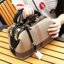 Load image into Gallery viewer, Canvas bag 2020 new fashionable one-shoulder sloping women&#39;s bag handbag European and American lady&#39;s plaid striped doctor&#39;s bag
