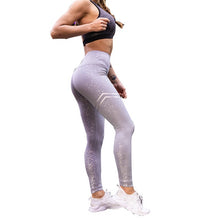 Load image into Gallery viewer, LAISIYI Women Leggings No Transparent Metallic Foil Print Leggings Exercise Fitness Patchwork Push Up Female Pants
