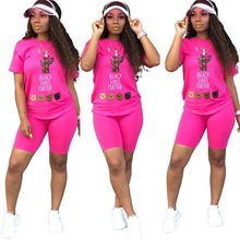 Load image into Gallery viewer, Adogirl Letters Print Women Casual Two Piece Set Tracksuit Short Sleeve T Shirt Top Shorts 2020 Summer Female Fashion Outfits
