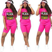 Load image into Gallery viewer, Adogirl Letters Print Women Casual Two Piece Set Tracksuit Short Sleeve T Shirt Top Shorts 2020 Summer Female Fashion Outfits
