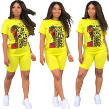 Load image into Gallery viewer, Adogirl Letters Print Women Casual Two Piece Set Tracksuit Short Sleeve T Shirt Top Shorts 2020 Summer Female Fashion Outfits
