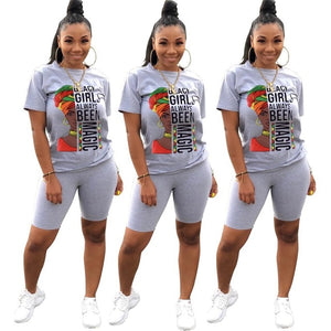 Adogirl Letters Print Women Casual Two Piece Set Tracksuit Short Sleeve T Shirt Top Shorts 2020 Summer Female Fashion Outfits