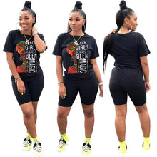 Load image into Gallery viewer, Adogirl Letters Print Women Casual Two Piece Set Tracksuit Short Sleeve T Shirt Top Shorts 2020 Summer Female Fashion Outfits
