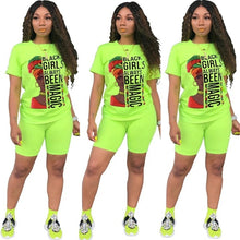 Load image into Gallery viewer, Adogirl Letters Print Women Casual Two Piece Set Tracksuit Short Sleeve T Shirt Top Shorts 2020 Summer Female Fashion Outfits
