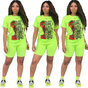 Adogirl Letters Print Women Casual Two Piece Set Tracksuit Short Sleeve T Shirt Top Shorts 2020 Summer Female Fashion Outfits