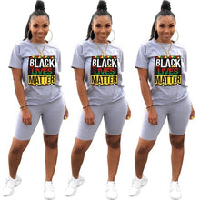 Load image into Gallery viewer, Adogirl Letters Print Women Casual Two Piece Set Tracksuit Short Sleeve T Shirt Top Shorts 2020 Summer Female Fashion Outfits
