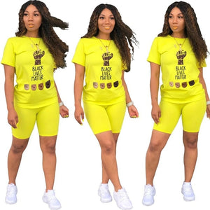 Adogirl Letters Print Women Casual Two Piece Set Tracksuit Short Sleeve T Shirt Top Shorts 2020 Summer Female Fashion Outfits