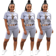 Load image into Gallery viewer, Adogirl Letters Print Women Casual Two Piece Set Tracksuit Short Sleeve T Shirt Top Shorts 2020 Summer Female Fashion Outfits
