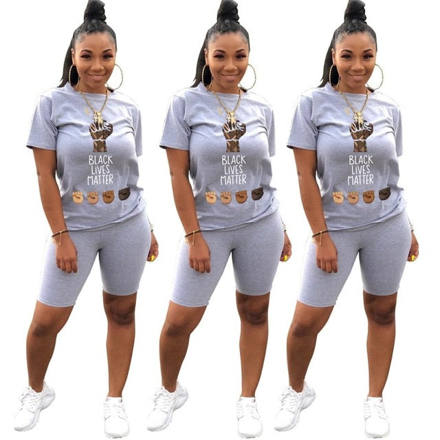 Adogirl Letters Print Women Casual Two Piece Set Tracksuit Short Sleeve T Shirt Top Shorts 2020 Summer Female Fashion Outfits