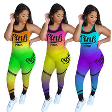 Load image into Gallery viewer, Tie Dye 2020 Causal Two Piece Set Women PINK Letter Print Sleeveless Crop Top Leggings Pants Suit Gradient Color Female Outfits
