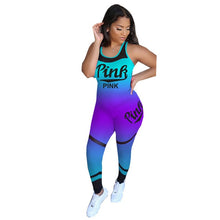 Load image into Gallery viewer, Tie Dye 2020 Causal Two Piece Set Women PINK Letter Print Sleeveless Crop Top Leggings Pants Suit Gradient Color Female Outfits
