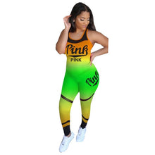 Load image into Gallery viewer, Tie Dye 2020 Causal Two Piece Set Women PINK Letter Print Sleeveless Crop Top Leggings Pants Suit Gradient Color Female Outfits
