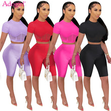 Load image into Gallery viewer, Adogirl Sheer Mesh Patchwork Two Piece Set Women Tracksuit Short Sleeve T Shirt Crop Top Shorts Fashion Casual Suit Apparel
