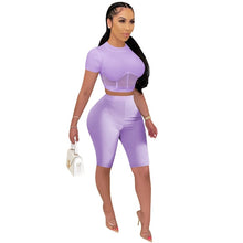 Load image into Gallery viewer, Adogirl Sheer Mesh Patchwork Two Piece Set Women Tracksuit Short Sleeve T Shirt Crop Top Shorts Fashion Casual Suit Apparel
