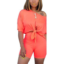 Load image into Gallery viewer, Two Piece Set Women Tshrts+High Waist Shorts Summer Shirt Crop Top Short Sleeves Tees Tracksuit Femme Clothes Ropa De Mujer 2020
