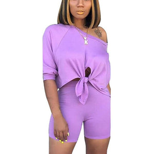 Two Piece Set Women Tshrts+High Waist Shorts Summer Shirt Crop Top Short Sleeves Tees Tracksuit Femme Clothes Ropa De Mujer 2020