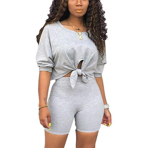 Two Piece Set Women Tshrts+High Waist Shorts Summer Shirt Crop Top Short Sleeves Tees Tracksuit Femme Clothes Ropa De Mujer 2020