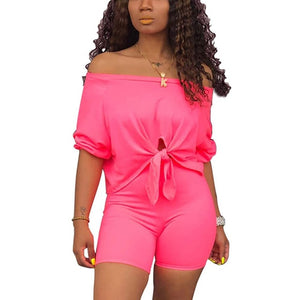 Two Piece Set Women Tshrts+High Waist Shorts Summer Shirt Crop Top Short Sleeves Tees Tracksuit Femme Clothes Ropa De Mujer 2020