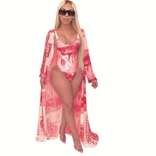 Load image into Gallery viewer, Money Dollar Print Sexy Two Piece Set Tracksuit For Women Skinny Bodysuit And Long Sleeve Maxi Cardigan Summer Beach Club Outfit
