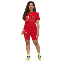 Load image into Gallery viewer, Adogirl Letter Print Summer Casual Two Piece Set O Neck Short Sleeve T Shirt Top Skinny Shorts Fashion Tracksuit Female Clothes

