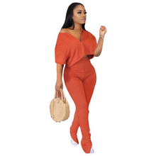 Load image into Gallery viewer, Adogirl S-3XL Solid Two Piece Set Women Tracksuit Zipper V Neck Short Sleeve T Shirt Crop Top Ruched Pants Fashion Casual Suits
