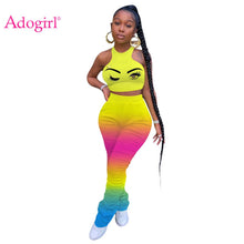 Load image into Gallery viewer, Adogirl Casual Ruched Changing Color Two Piece Set Tank Sleeveless Crop Top Rainbow Pleated Pants Fashion Tracksuits Suit

