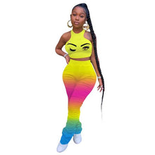 Load image into Gallery viewer, Adogirl Casual Ruched Changing Color Two Piece Set Tank Sleeveless Crop Top Rainbow Pleated Pants Fashion Tracksuits Suit
