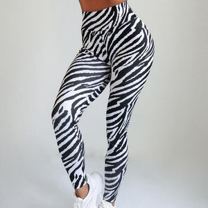 CHRLEISURE Zebra Leggings Women's Polyester High Waist Women's Sports Pants Splice Leisure Workout Leggings