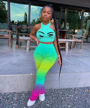 Load image into Gallery viewer, Adogirl Casual Ruched Changing Color Two Piece Set Tank Sleeveless Crop Top Rainbow Pleated Pants Fashion Tracksuits Suit
