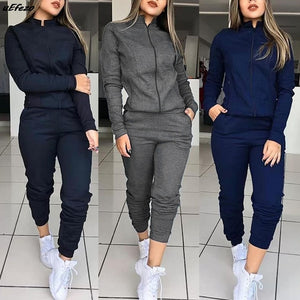 Women 2 Pcs Tracksuit Sports Long Sleeve Sweatshirts Thin Fleece Joggers Suits Running Set Workout Gym Spring Sportswear