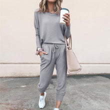 Load image into Gallery viewer, Women 2 Pcs Tracksuit Sports Long Sleeve Sweatshirts Thin Fleece Joggers Suits Running Set Workout Gym Spring Sportswear
