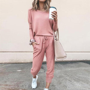 Women 2 Pcs Tracksuit Sports Long Sleeve Sweatshirts Thin Fleece Joggers Suits Running Set Workout Gym Spring Sportswear