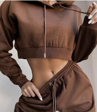 Load image into Gallery viewer, Hot selling Women 2 piece outfits pants sweat suits for ladies crop top hoodie and jogger sets
