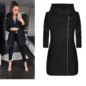 Autumn Winter Women's Casual  Zipper Hooded Jacket Sweatshirt Hoodie Long  Femme Plus Size Outwear Hoody Coat Clothing