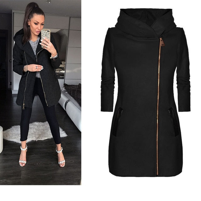 Autumn Winter Women's Casual  Zipper Hooded Jacket Sweatshirt Hoodie Long  Femme Plus Size Outwear Hoody Coat Clothing