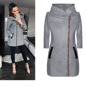 Autumn Winter Women's Casual  Zipper Hooded Jacket Sweatshirt Hoodie Long  Femme Plus Size Outwear Hoody Coat Clothing